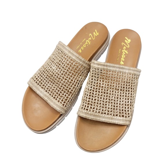 Matisse Shoes - Matisse Sandals Womens 10M Beige Raffia Crochet Platform Slide Made In Italy